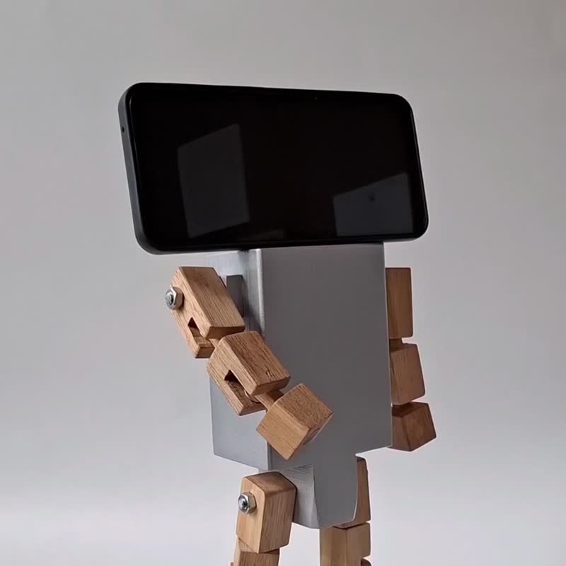 Smartphone  Mount Holder robot - 手機/平板支架 - 木頭 銀色