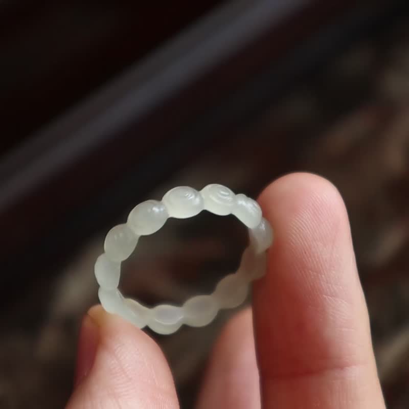 天然晴水和田玉戒指麻花指環指圈做工精細冰底晴水玉玉石戒指18mm - 戒指 - 玉石 