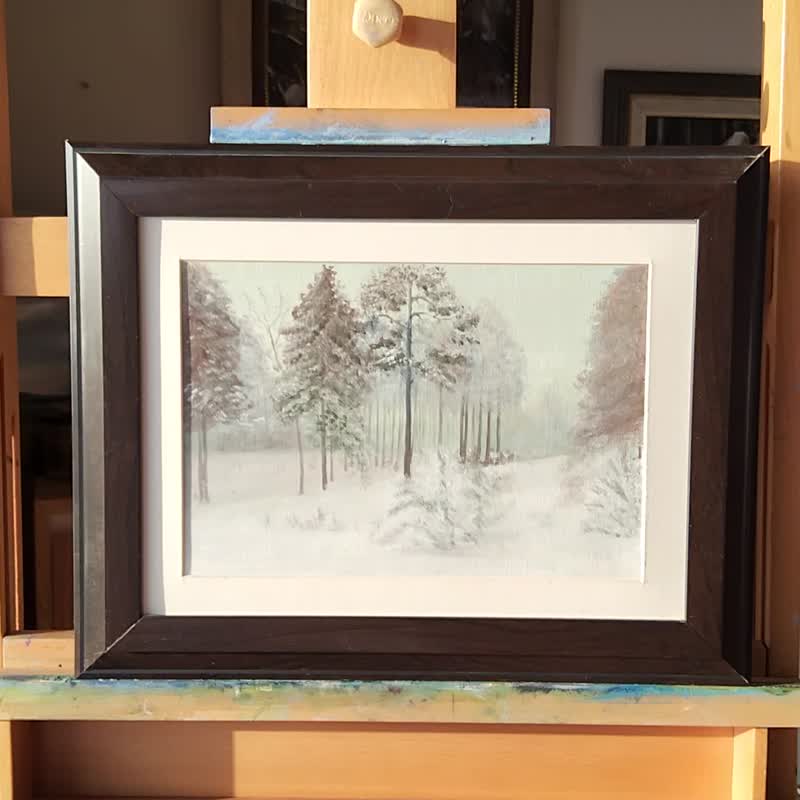Pine Tree Winter Forest Painting 12x16 inches Original Oil Painting - 插畫/繪畫/寫字 - 紙 