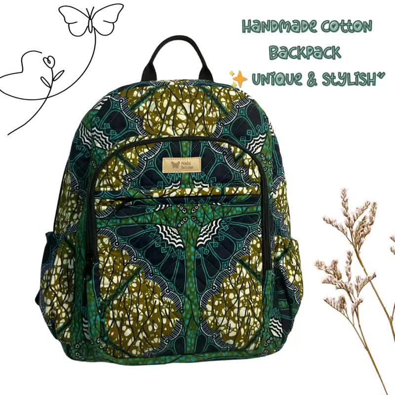 Backpack – Handmade African Print Quilted Bag | Fashion Style - 後背包/背包/書包 - 棉．麻 綠色