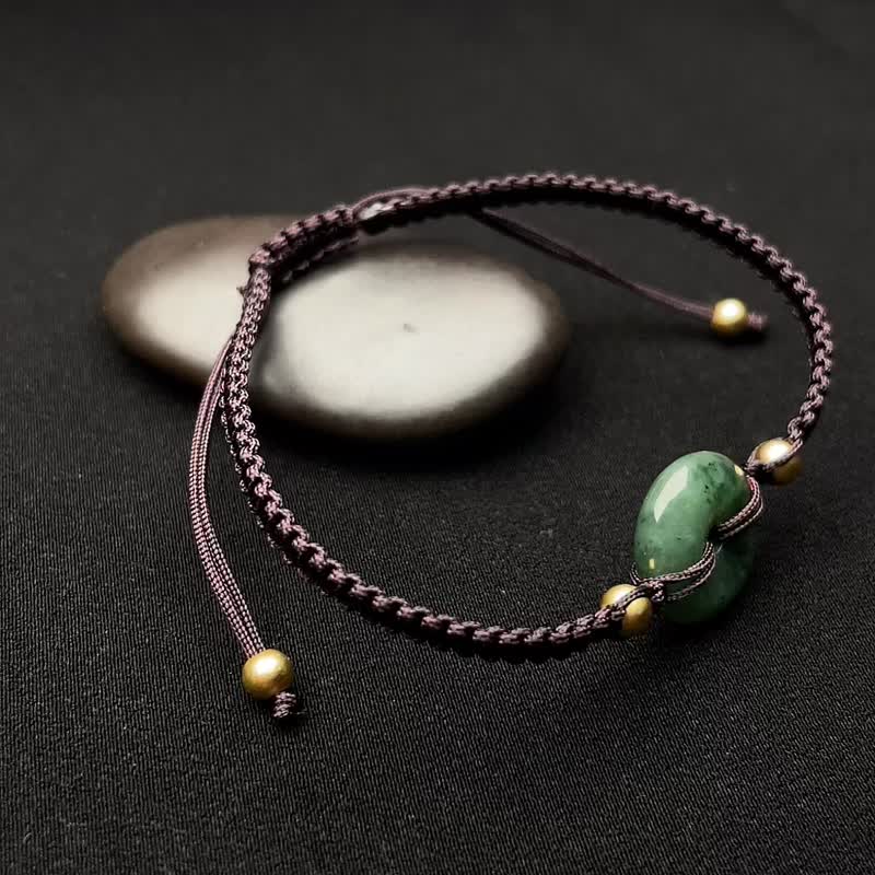 Ice green jade peace buckle braided bracelet | Natural Burmese jade jade A goods - สร้อยข้อมือ - หยก สีเขียว