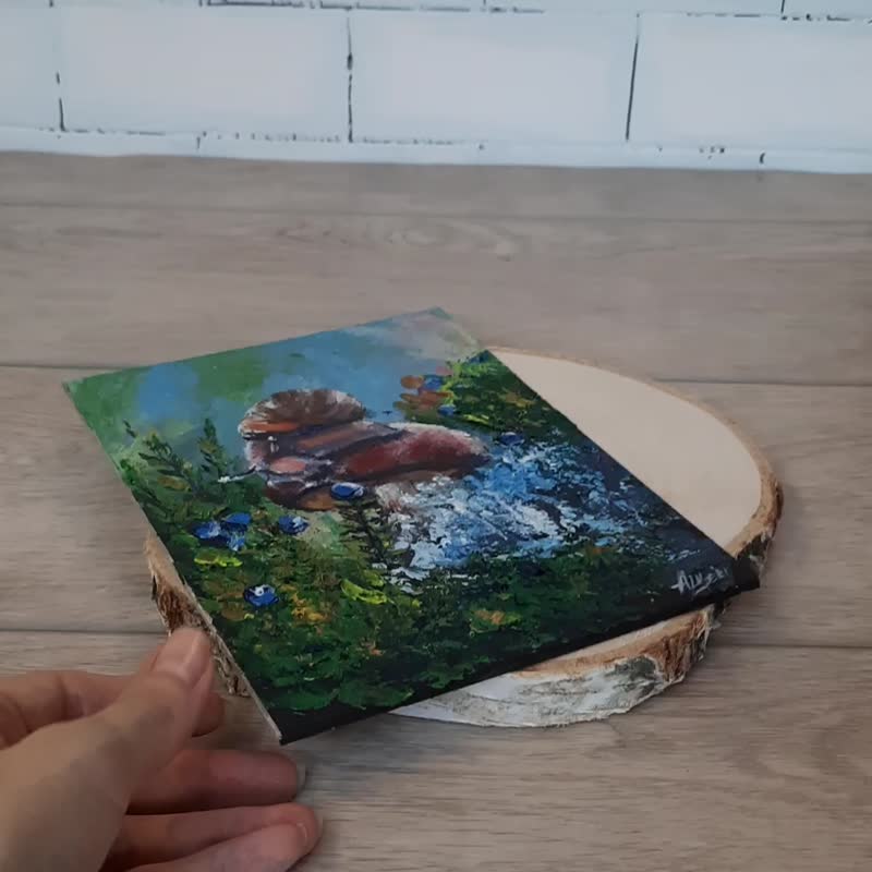 Snail painting Original acrylic painting Mushroom painting Forest landscape art - 海報/掛畫/掛布 - 其他材質 多色