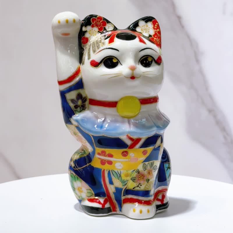 清水焼の招き猫 | 色絵 - 藤麻衣子 - 置物 - 磁器 ホワイト