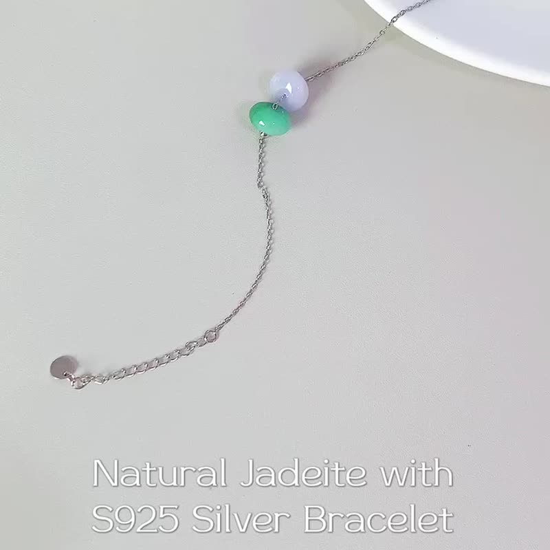 Natural Burmese Jade Emerald Green/Lavender Peaceful Button Beads S925 Silver Bracelet - Bracelets - Jade Multicolor