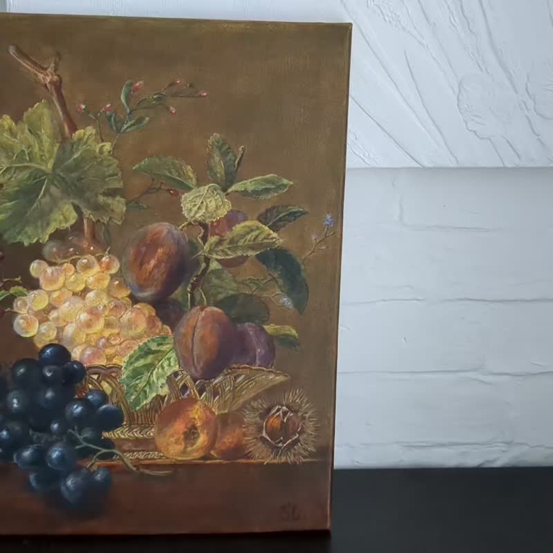 Still Life Oil Painting Grapes Chestnut Plums Reproduction Original Art Wall art - โปสเตอร์ - วัสดุอื่นๆ หลากหลายสี