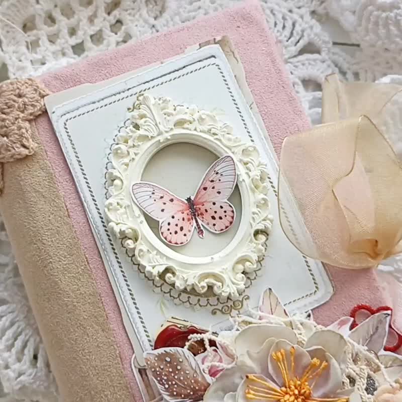 Boho flowers notebook handmade Elegant woman dairy Pastel garden journal - 筆記本/手帳 - 紙 粉紅色