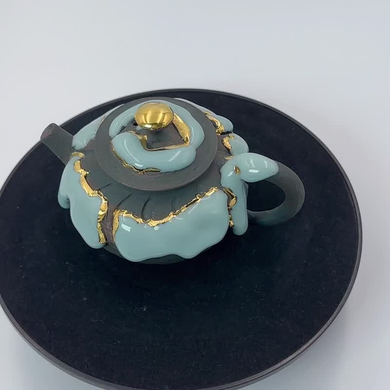 開片系列-青瓷志野鎏金壺-余華宇老師手作-容量約180cc - 茶壺/茶杯/茶具 - 陶 