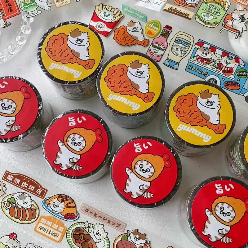 3 little cats/Showa retro restaurant/American retro restaurant/4cm PET paper tape/with release paper - มาสกิ้งเทป - กระดาษ หลากหลายสี