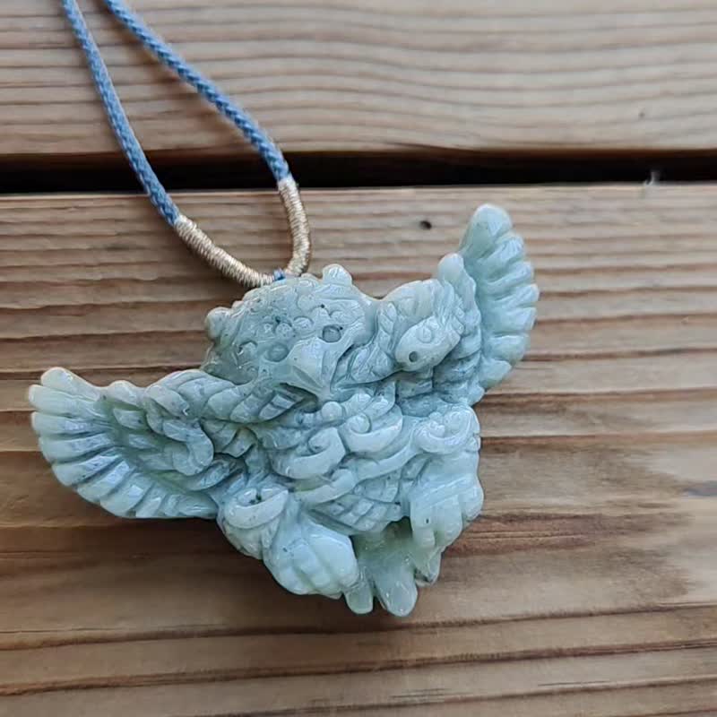 【親翠】天然翡翠 糯種精工帥氣毛流老鷹調整式繩鏈 - 項鍊 - 玉石 多色