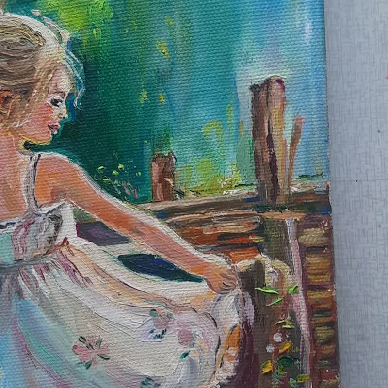 原創畫 田舎の少女 絵画 オリジナルアート 油絵 キャンバスに油彩