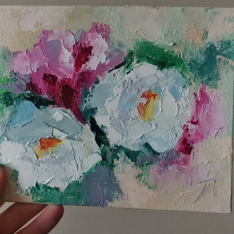 Abstract flowers. Flower art. Original painting. Miniature art - 海報/掛畫/掛布 - 其他材質 粉紅色