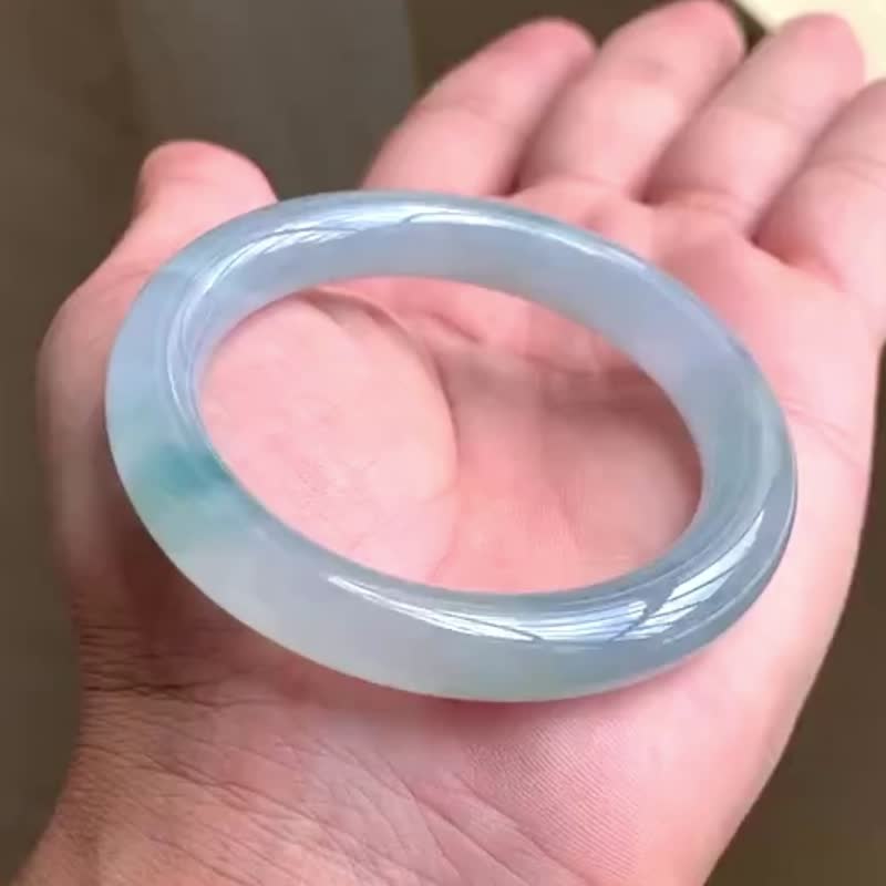 冰種翡翠天然翡翠玉鐲A玉手鐲 玉鈪 • 冰種藍紫翡翠圓鐲 - 手鍊/手環 - 玉石 藍色