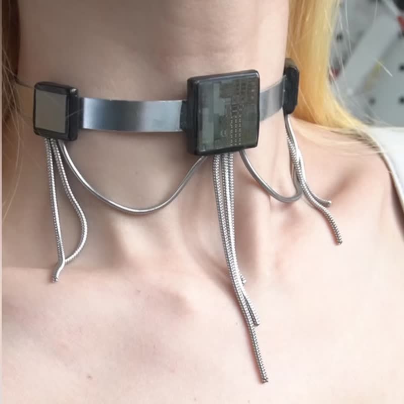 孤品 賽博朋克科技未來電子項圈項鏈頸鏈原創手作 - 頸鏈 - 其他材質 銀色