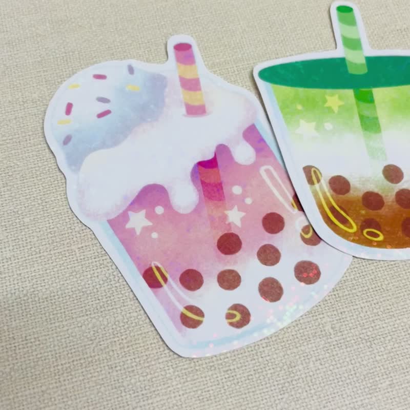 Cute Boba Tea Stickers, Bubble Tea Sticker, Vinyl Sticker, Holographic Sticker, - สติกเกอร์ - กระดาษ หลากหลายสี