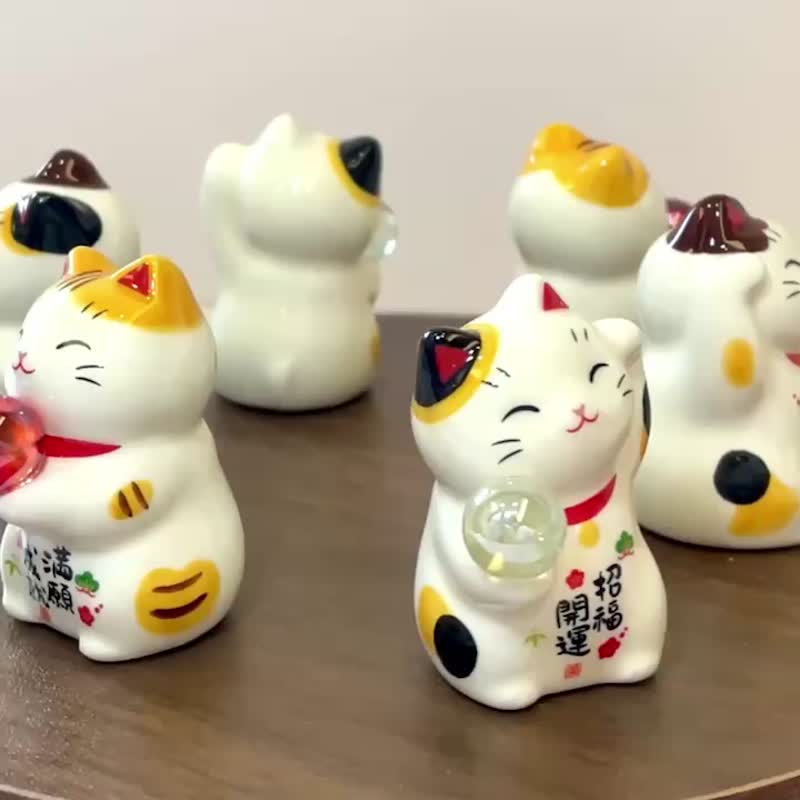 瀨戶燒-彩玉多福招財貓組5cm_3入一組-金運・滿願・招福 - 擺飾/家飾品 - 瓷 