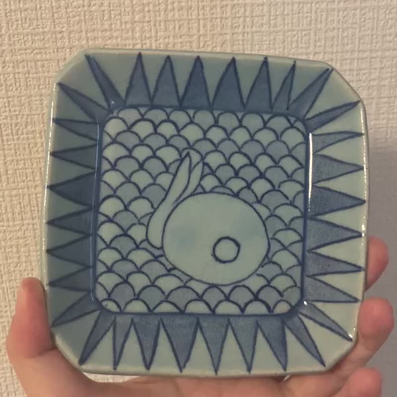 因幡の白ウサケツ - 盤子/餐盤 - 陶 藍色
