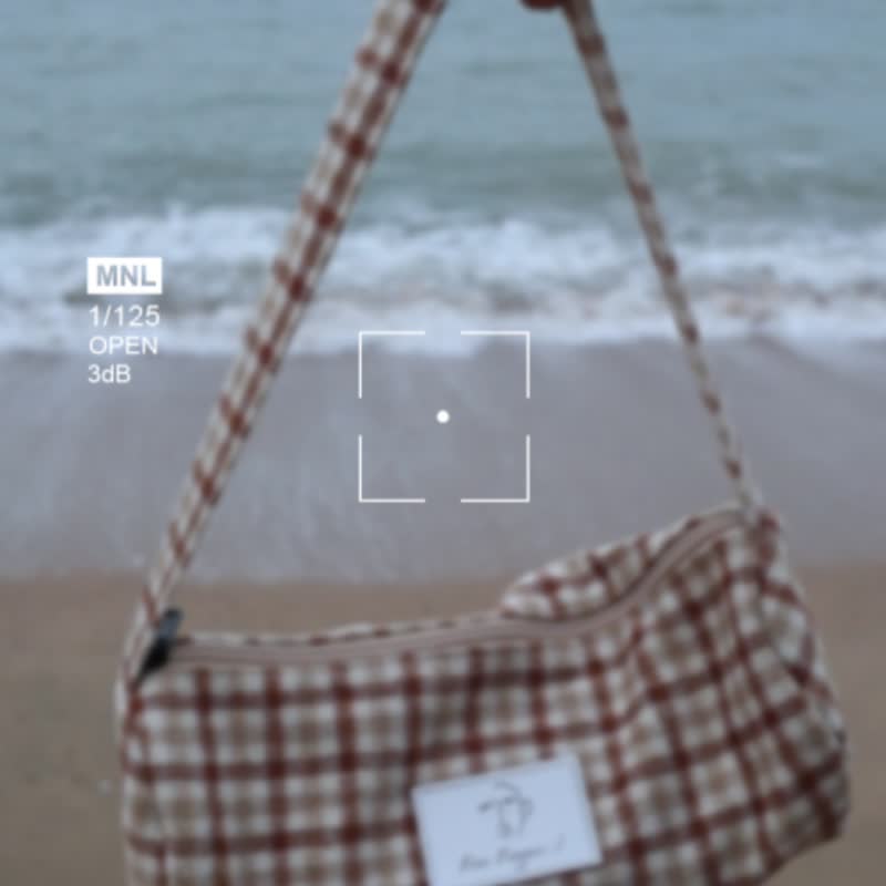 Spring Retro Coffee Color Underarm Bag Coffee Color Plaid Cylindrical Bag Hair Shoulder Bag Female Simple - Messenger Bags & Sling Bags - Other Materials 