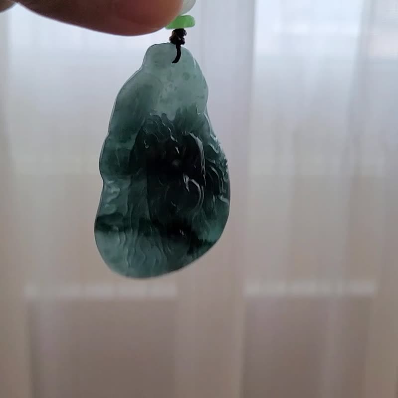 【親翠】天然瓜地馬拉翡翠 冰藍綠飄意境棉霸氣獅王牌調節是繩鏈 - 項鍊 - 玉石 多色