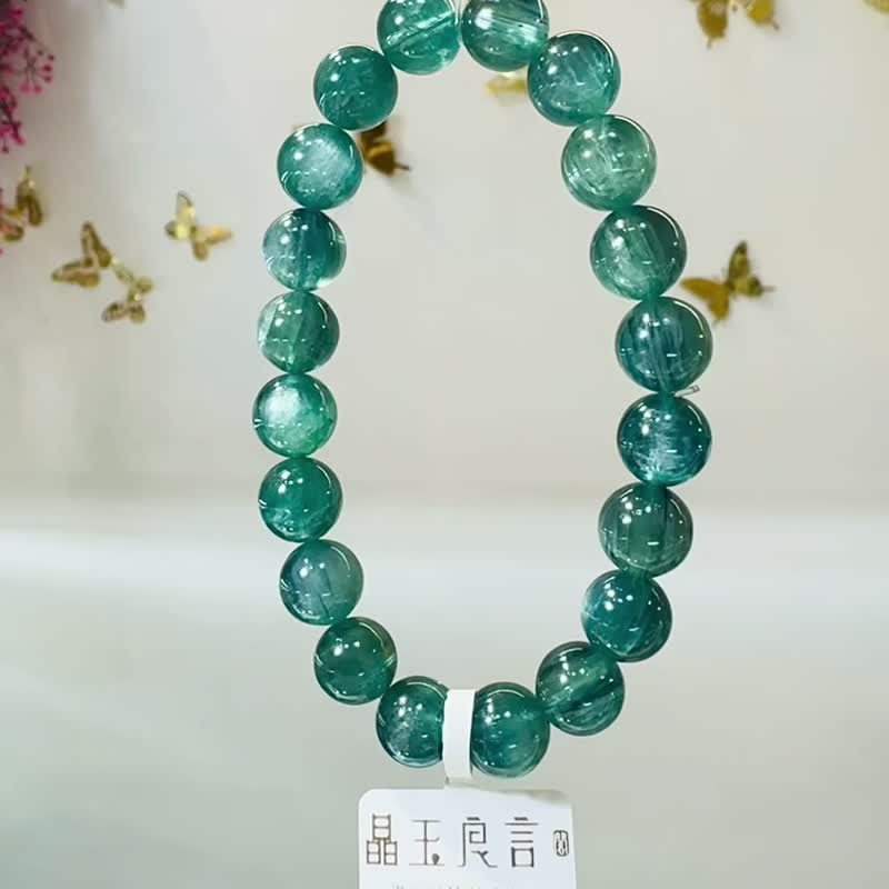 收藏級貓眼透感藍綠晶石手珠9.8-10mm39.55g清淨心靈洞察能力舒壓 - 手鍊/手環 - 水晶 綠色