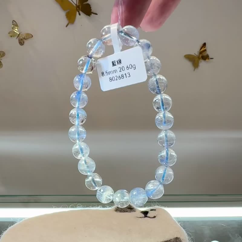 Petty bourgeoisie natural blue Stone crystal 8.5mm20.60g prevents hyperthyroidism and strengthens expression ability - สร้อยข้อมือ - คริสตัล สีน้ำเงิน