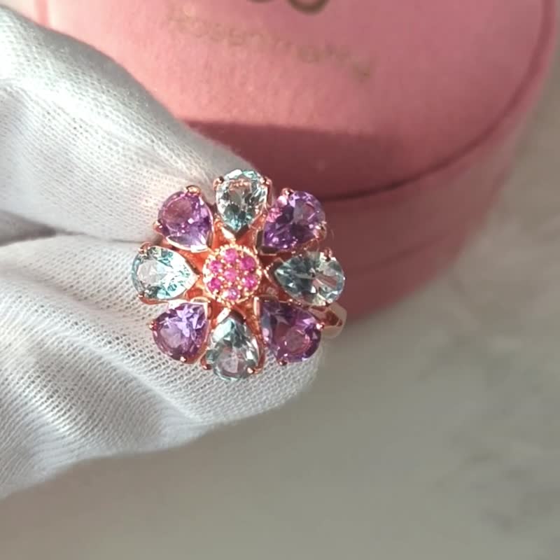 Natural Amethyst and Topaz Ring Sterling Silver 925 with Rosegold plated. - 戒指 - 純銀 紫色