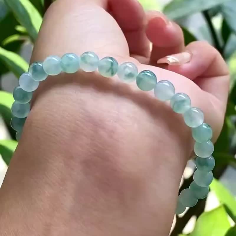 冰種翡翠天然翡翠A玉玉珠玉鏈手鏈 • 冰種飄花翡翠手串 - 手鍊/手環 - 玉石 綠色