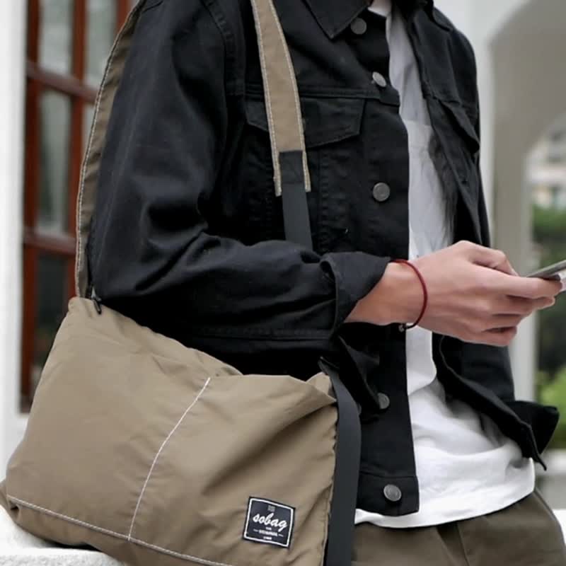 sobag Japanese light solid color nylon messenger shoulder cloth bag men's niche design mountain series anti-splash functional bag - กระเป๋าแมสเซนเจอร์ - ไนลอน 