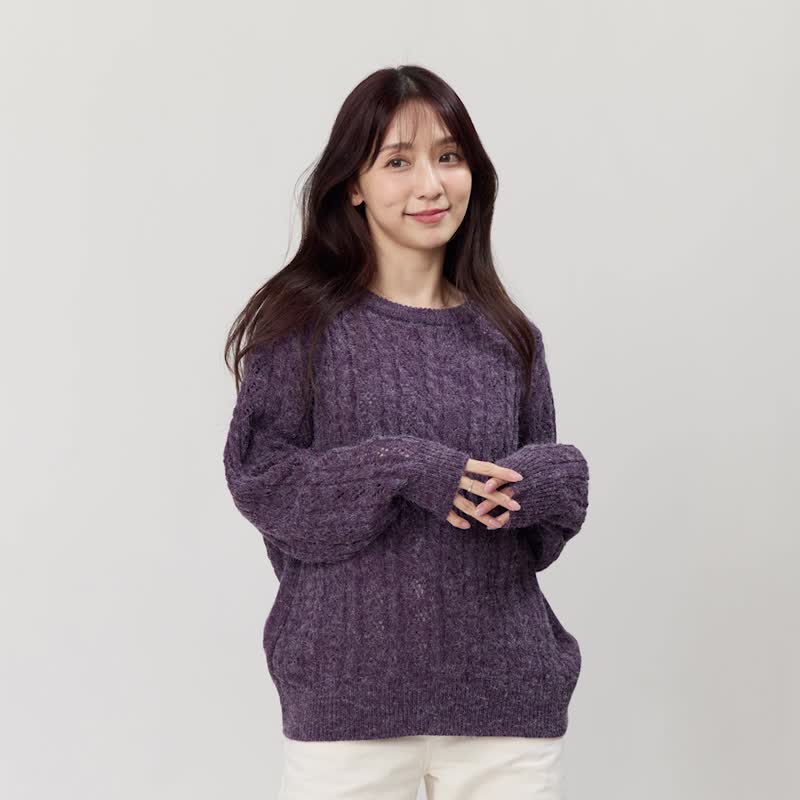 Ritaラウンドネックケーブルニットセーター - ニット・セーター - コットン・麻 グリーン