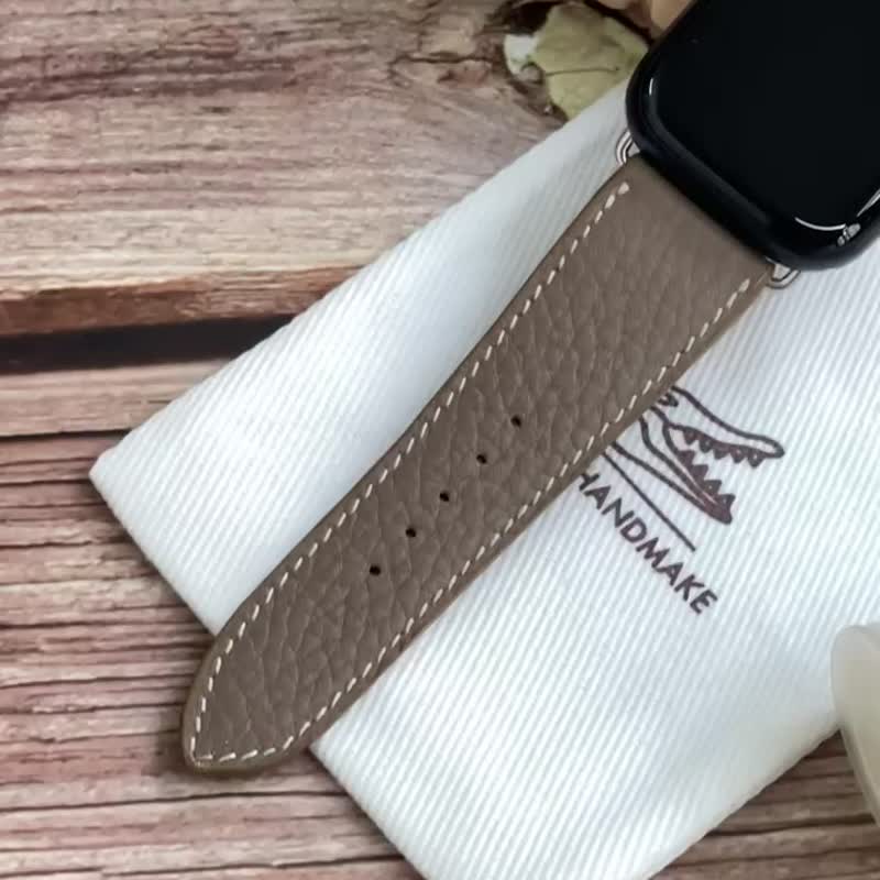 Elephant Grey Apple Watch Handmade French Leather Strap - Watchbands - Genuine Leather Khaki