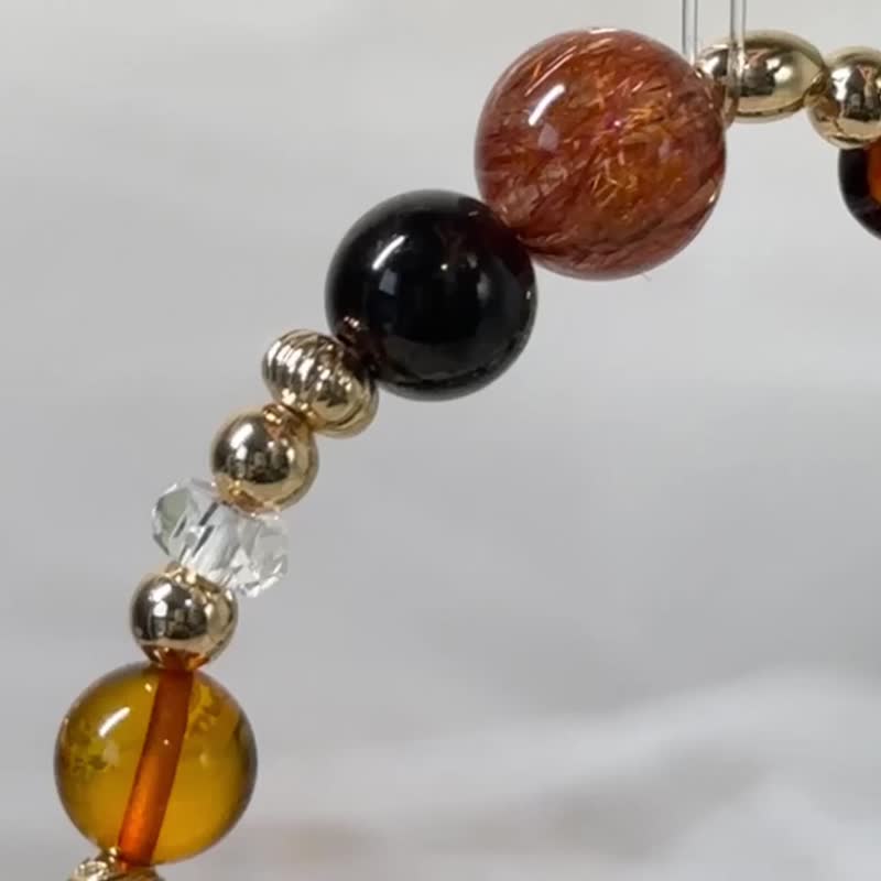 火族精靈水晶設計手串 - 紅銅鈦晶、紅石榴石、血珀、銀曜石 - 手鍊/手環 - 水晶 紅色