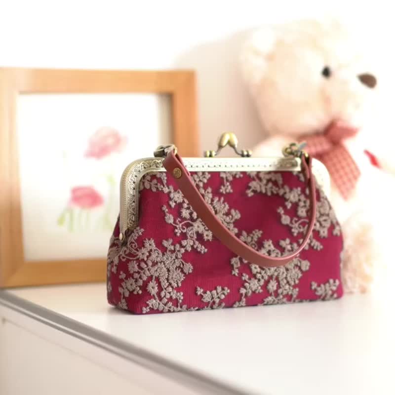 Lace shoulder bag, handbag, satchel, satchel, satchel,birthday gift - กระเป๋าถือ - ผ้าฝ้าย/ผ้าลินิน สีแดง