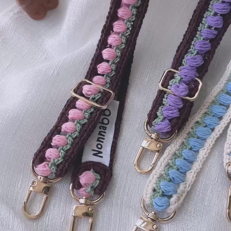 【紫+啡】鬱金香花花鈎織電話繩 客製訂製手作 禮物   掛繩吊繩 - 其他 - 棉．麻 紫色