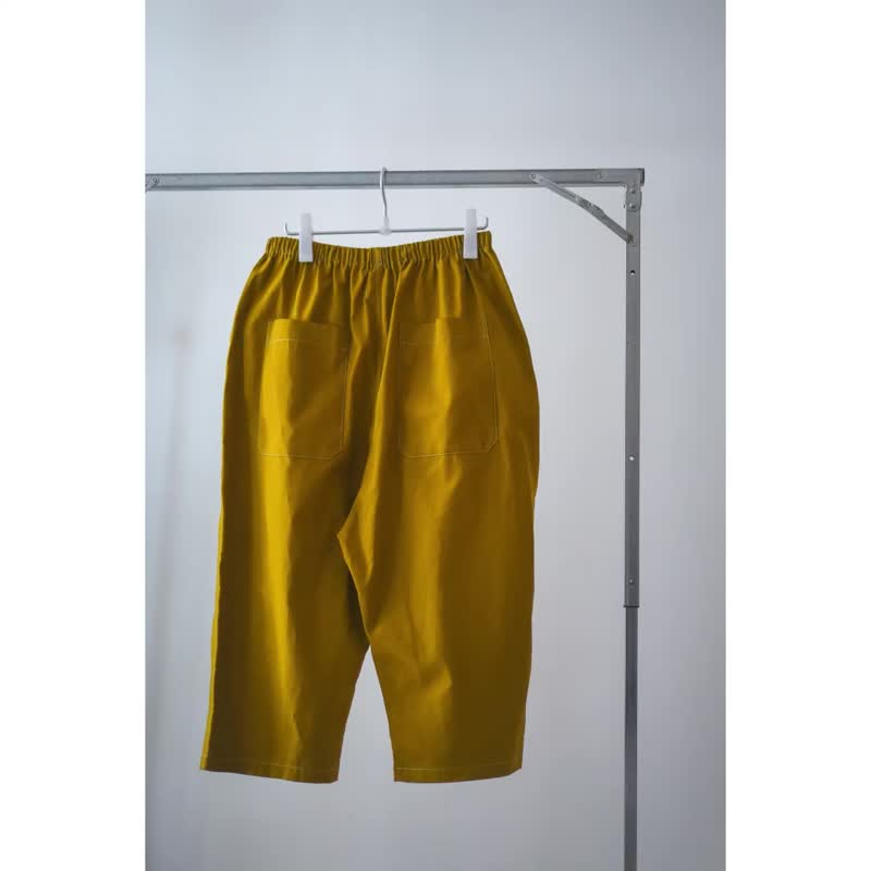 芥末薑黃低襠寬褲 - 女長褲 - 棉．麻 咖啡色