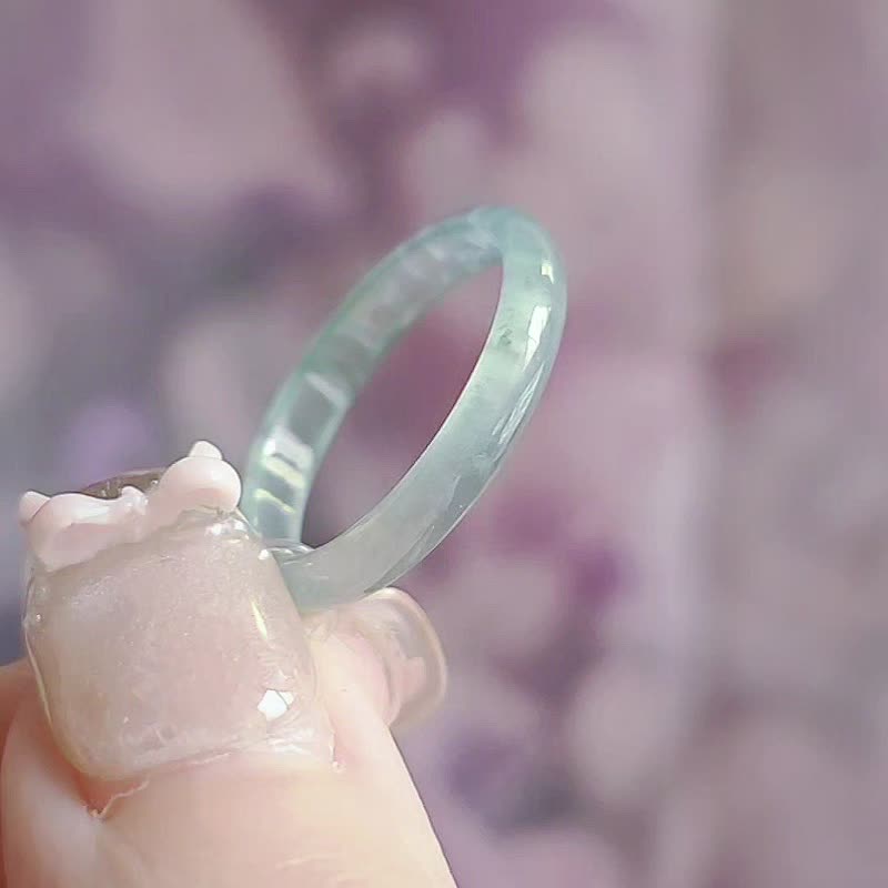 財水|夢幻仙氣高冰玻淡藍放光戒圈|A貨翡翠戒指#19男女皆可 - 戒指 - 玉石 
