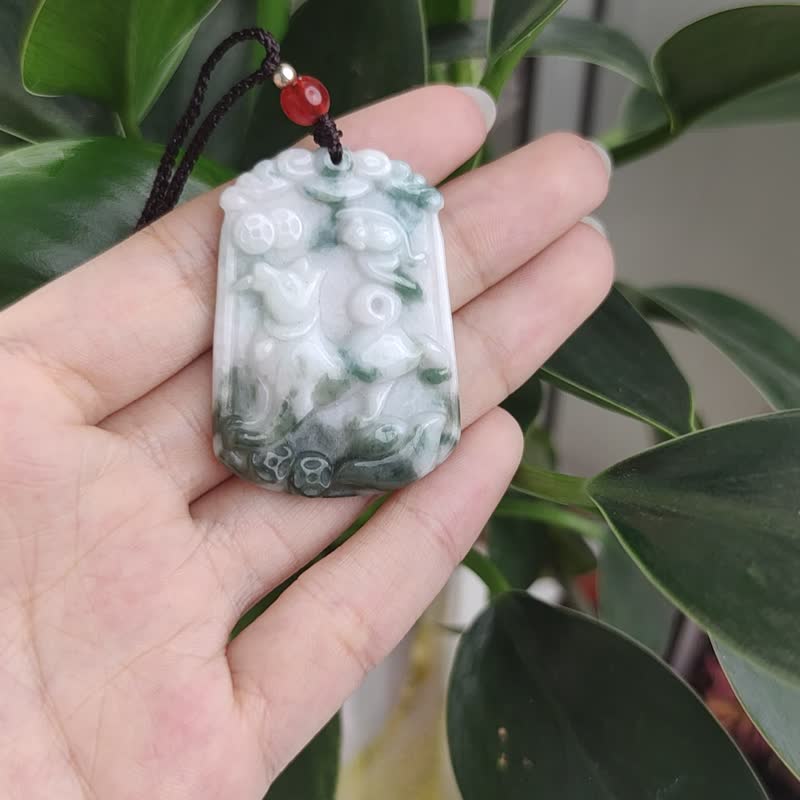 Natural Burmese Jade Landscape Brand Pendant Necklace Product A - สร้อยคอ - หยก สีเขียว