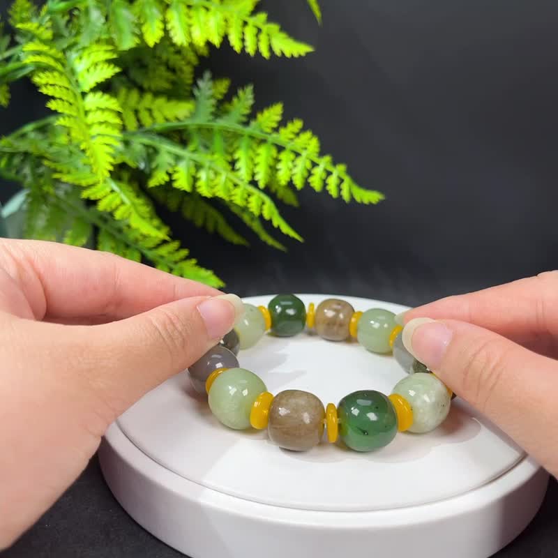 和田玉多寶老型珠手串 16x15mm 附證書 - 手鍊/手環 - 玉石 