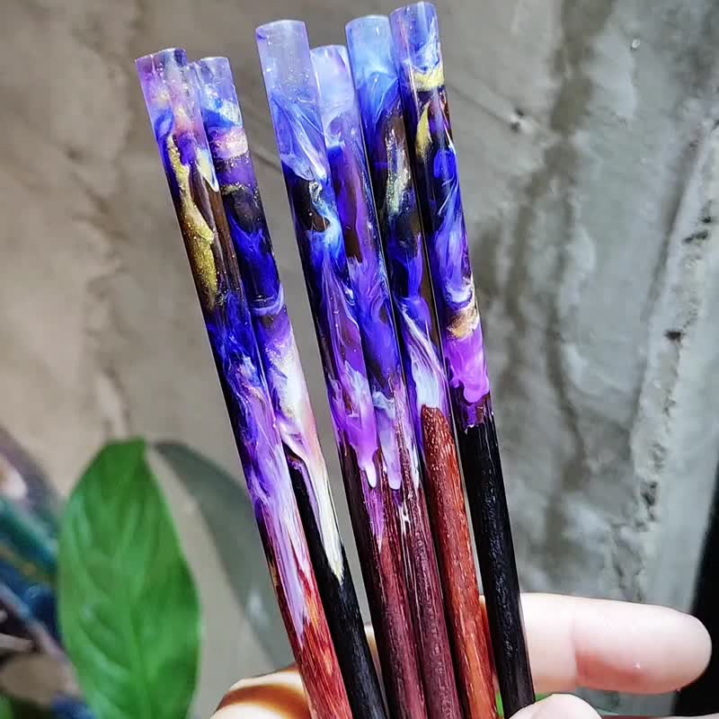 綠島手作/海洋手工染色樹脂筷/藍海木筷環保餐具/新婚禮物/新居禮 - 筷子/筷架 - 樹脂 多色