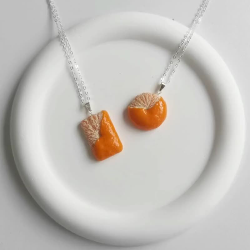 Semi-nude orange series * original polymer clay square orange necklace - สร้อยคอ - วัสดุอื่นๆ สีส้ม