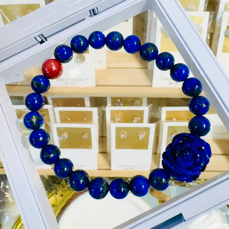 National style indigo peony lapis lazuli cinnabar crystal bracelet insight creativity peace of mind warding off evil spirits - สร้อยข้อมือ - คริสตัล สีน้ำเงิน