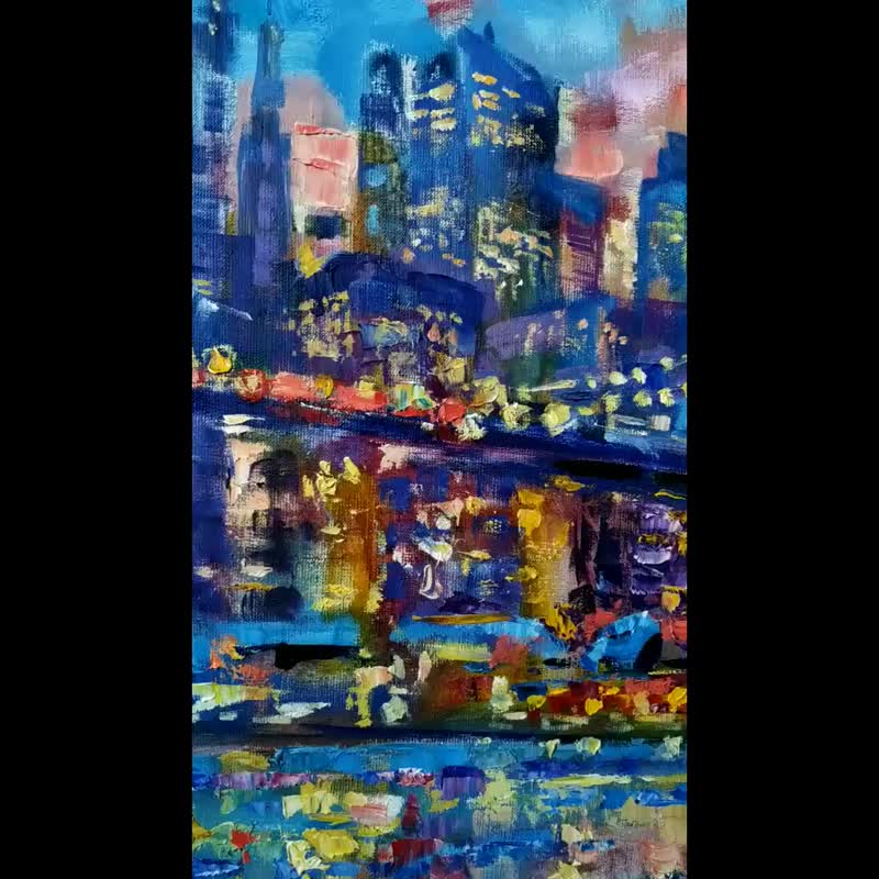 New York Painting Original Art Canvas Artwork Brooklyn Bridge at Sunset 油畫原作 - โปสเตอร์ - วัสดุอื่นๆ 