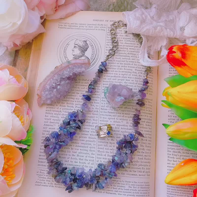 1950s Natural Amethyst Necklace Antique Necklace Natural Stone Christmas Gift Birthday Gift - สร้อยคอ - เครื่องประดับพลอย สีม่วง