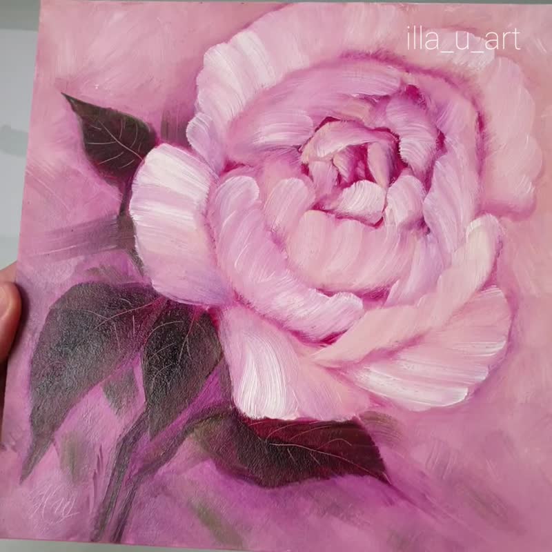 Rose Painting Floral Original Art Pink Flower Artwork Peony Oil Painting 20x20 - 海報/掛畫/掛布 - 其他材質 粉紅色