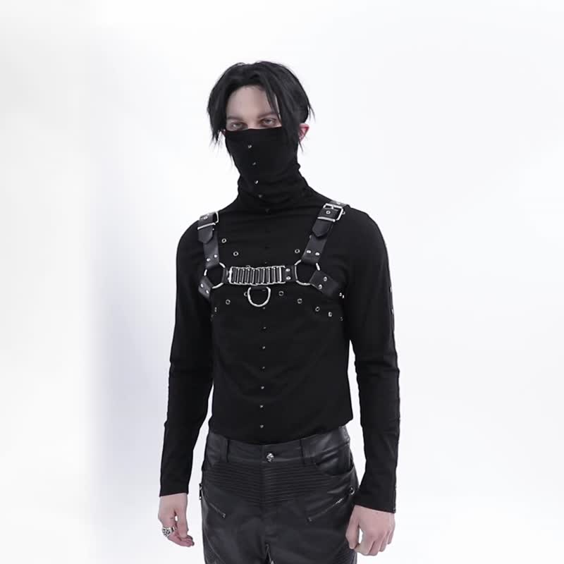 龐克心靈反應爐皮革胸肩帶 - 男裝 背心 - 其他材質 黑色