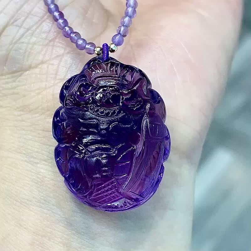 巴西天然紫水晶九尾狐狐牌吊墜晶體通透干淨防小人利器 - 手鍊/手環 - 水晶 