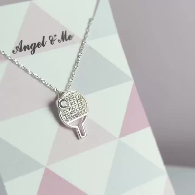 【Angel & Me】微鑲鑽 桌球拍  s925 純銀項鍊 生日禮盒 紀念禮物 - 項鍊 - 純銀 銀色