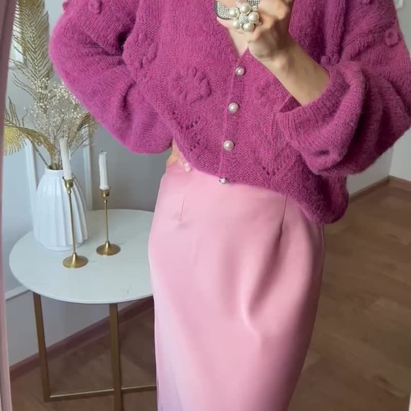 Hand knit flower sweater Silk cardigan Knitted jacket for women - 女毛衣/針織衫 - 羊毛 