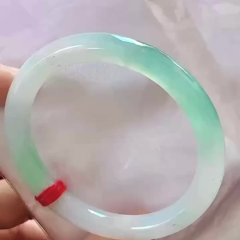 冰種翡翠玉鐲 天然翡翠 緬甸A玉 玉鐲 • 冰種藍綠翡翠圓鐲 - 手鍊/手環 - 玉石 藍色
