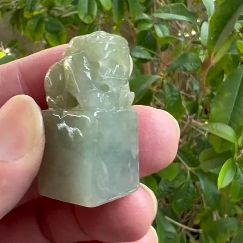天然A貨翡翠 油青糯種 招財神獸 開運印章 貔貅 印鑑 緬甸玉 翡翠 - 擺飾/家飾品 - 玉石 綠色