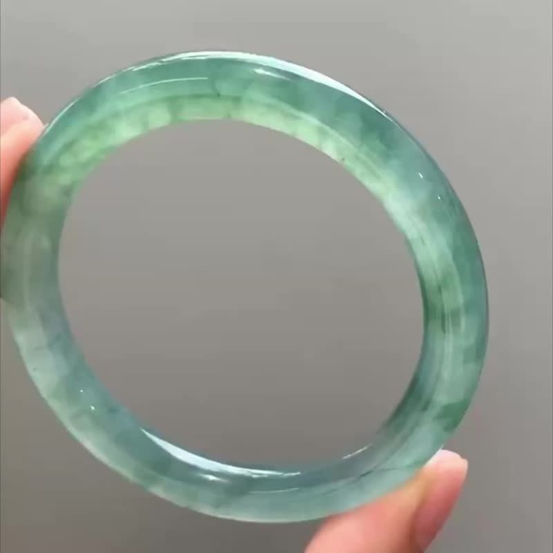 冰種 天然翡翠 緬甸 A玉 玉鐲 • 高冰種海藍翡翠圓鐲 - 手鍊/手環 - 玉石 藍色