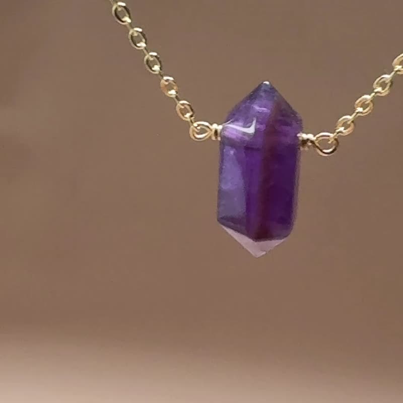 溫柔療癒 自信守護 | 水晶原石柱 粉晶 紫水晶 項鏈 - 項鍊 - 水晶 紫色